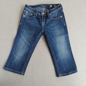 Miss Me Capri Jeans Girls 16 Blue JK8570P2 Fleur De Lis Embellished Dark Wash